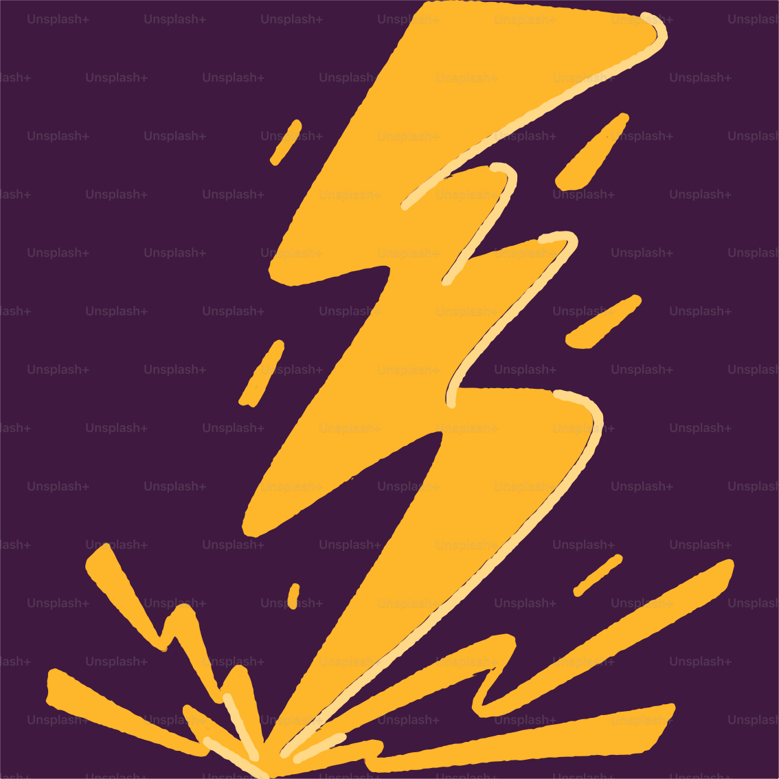 A purple and yellow logo with a lightning bolt