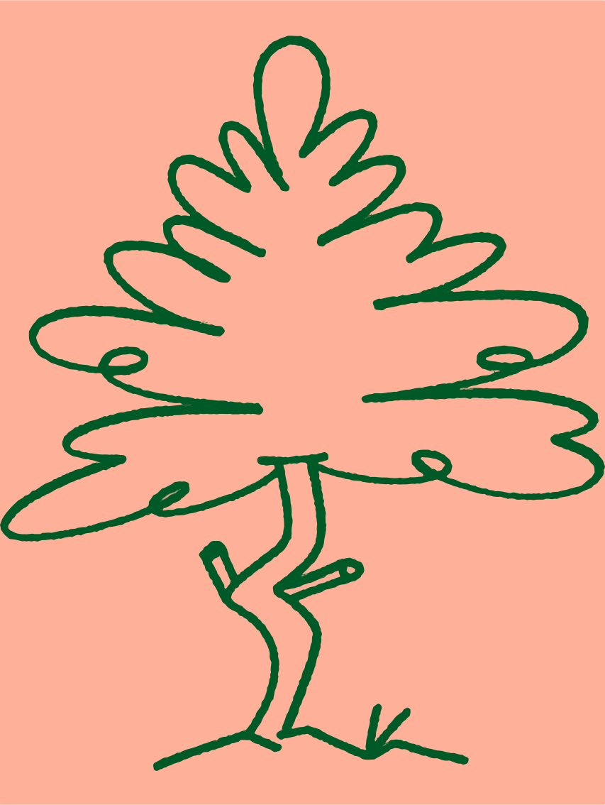 A drawing of a person holding a tree