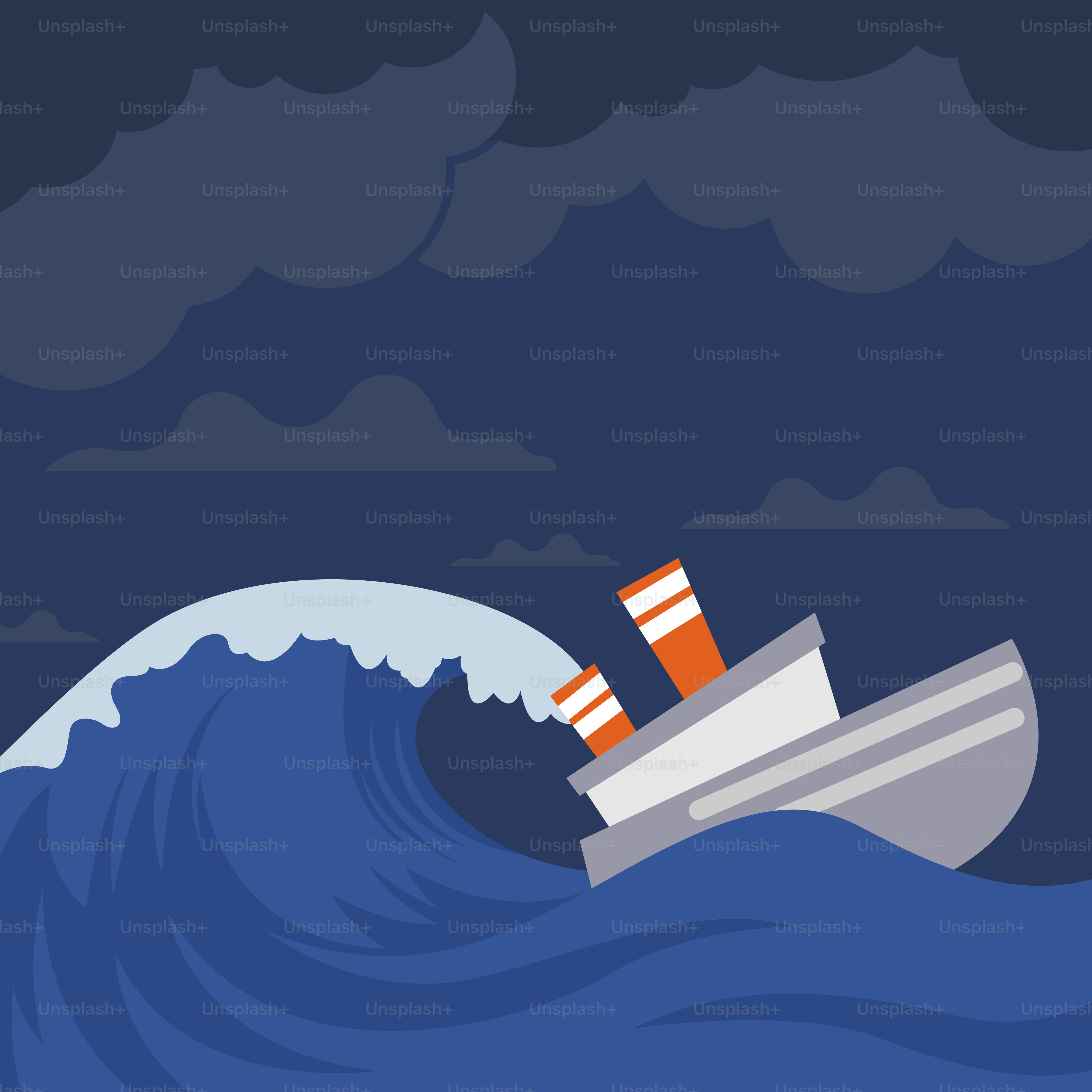 A boat is in the middle of a large wave