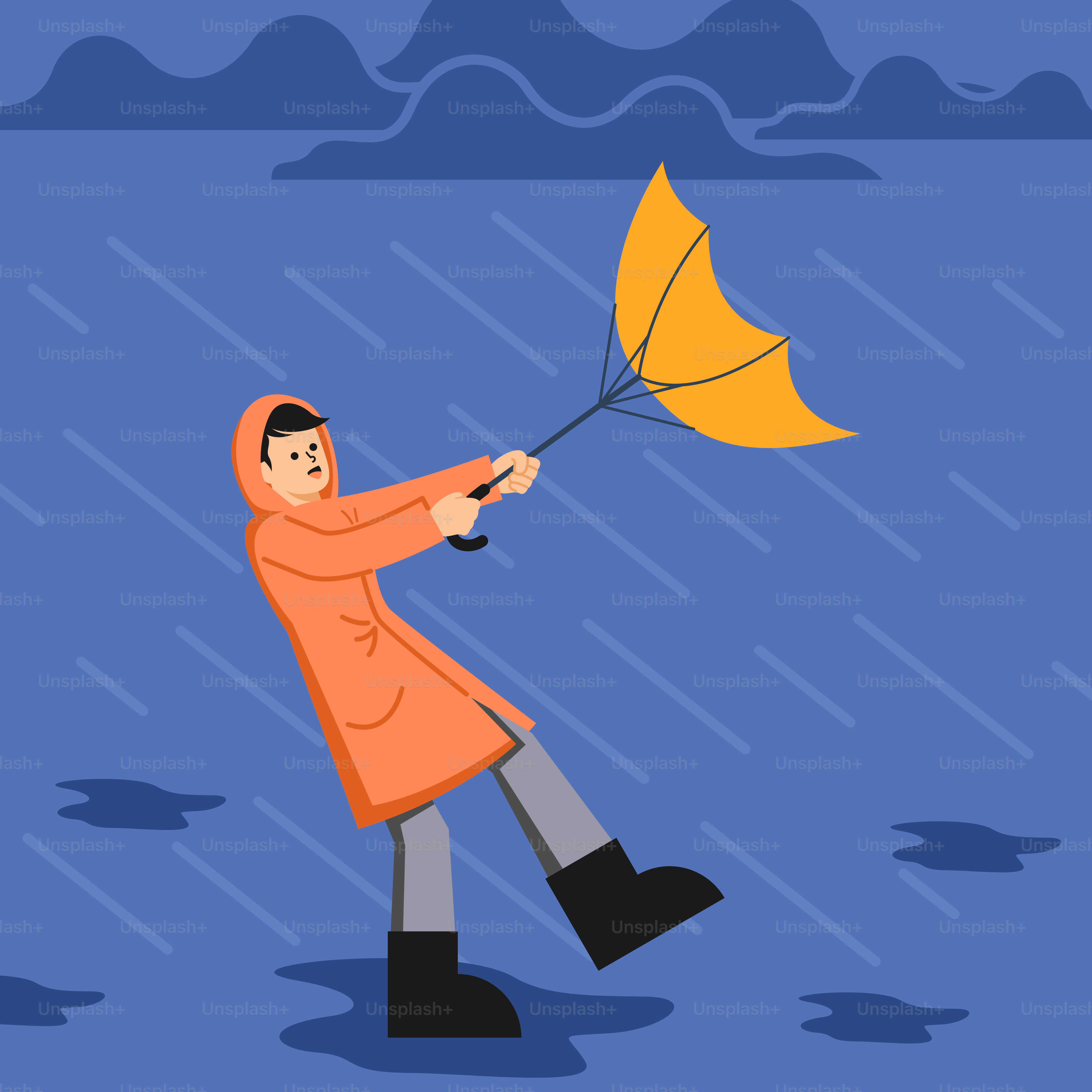 A person in a raincoat holding an umbrella