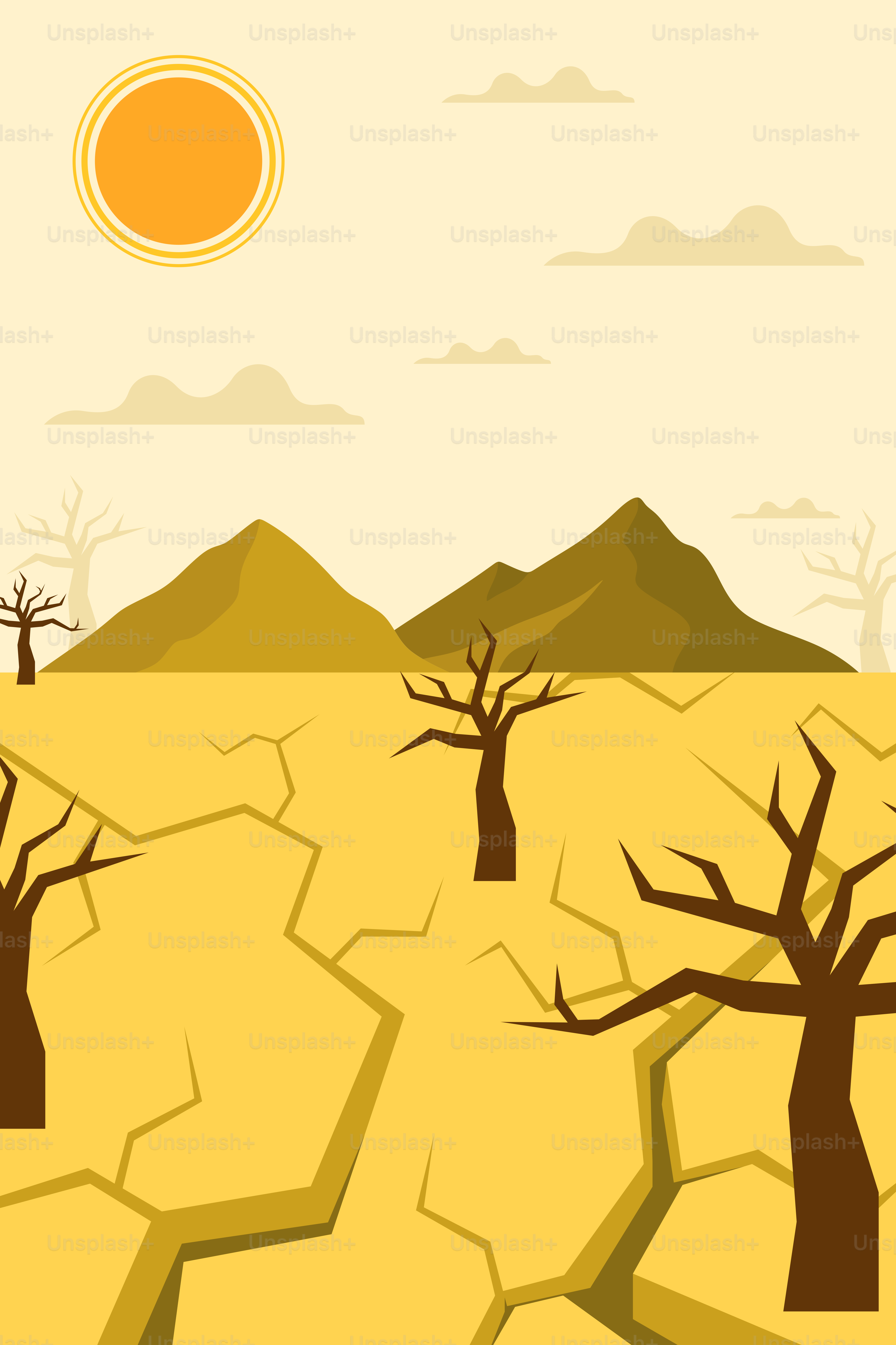 Un paysage désertique avec des arbres et des montagnes en arrière-plan