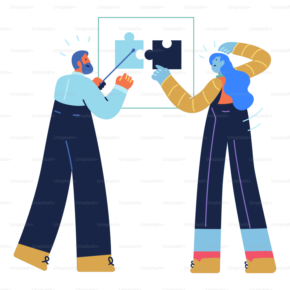 A man and a woman holding a puzzle piece