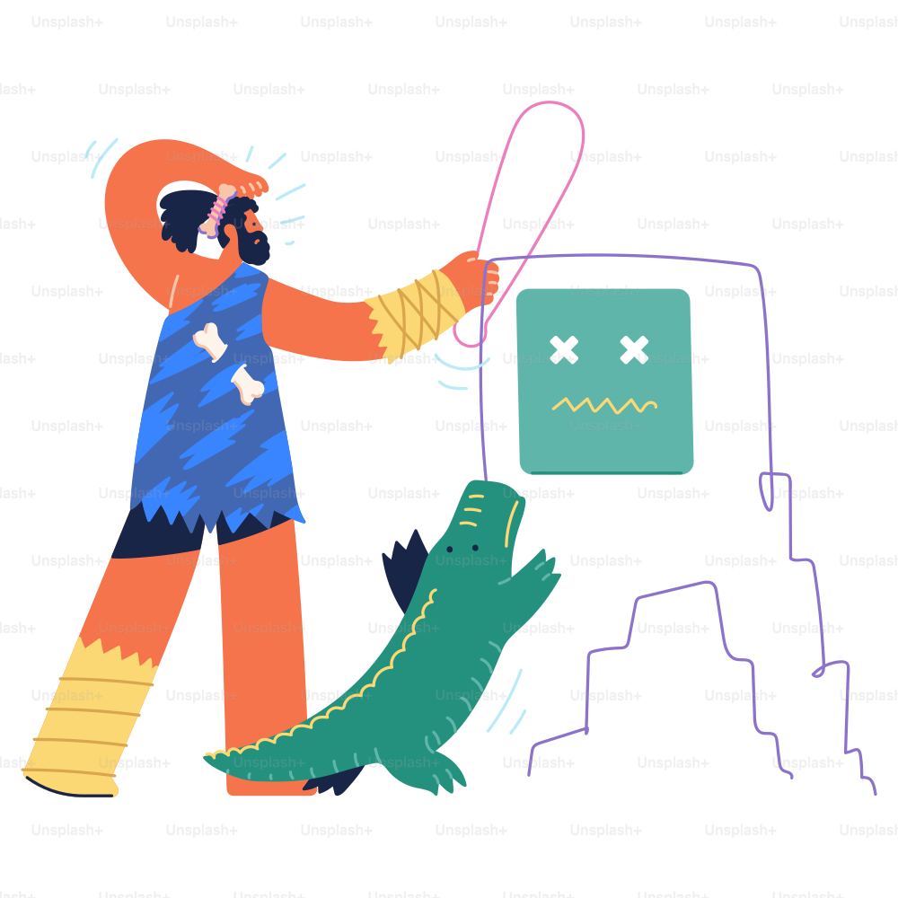 Un uomo tiene in mano un coccodrillo e un televisore