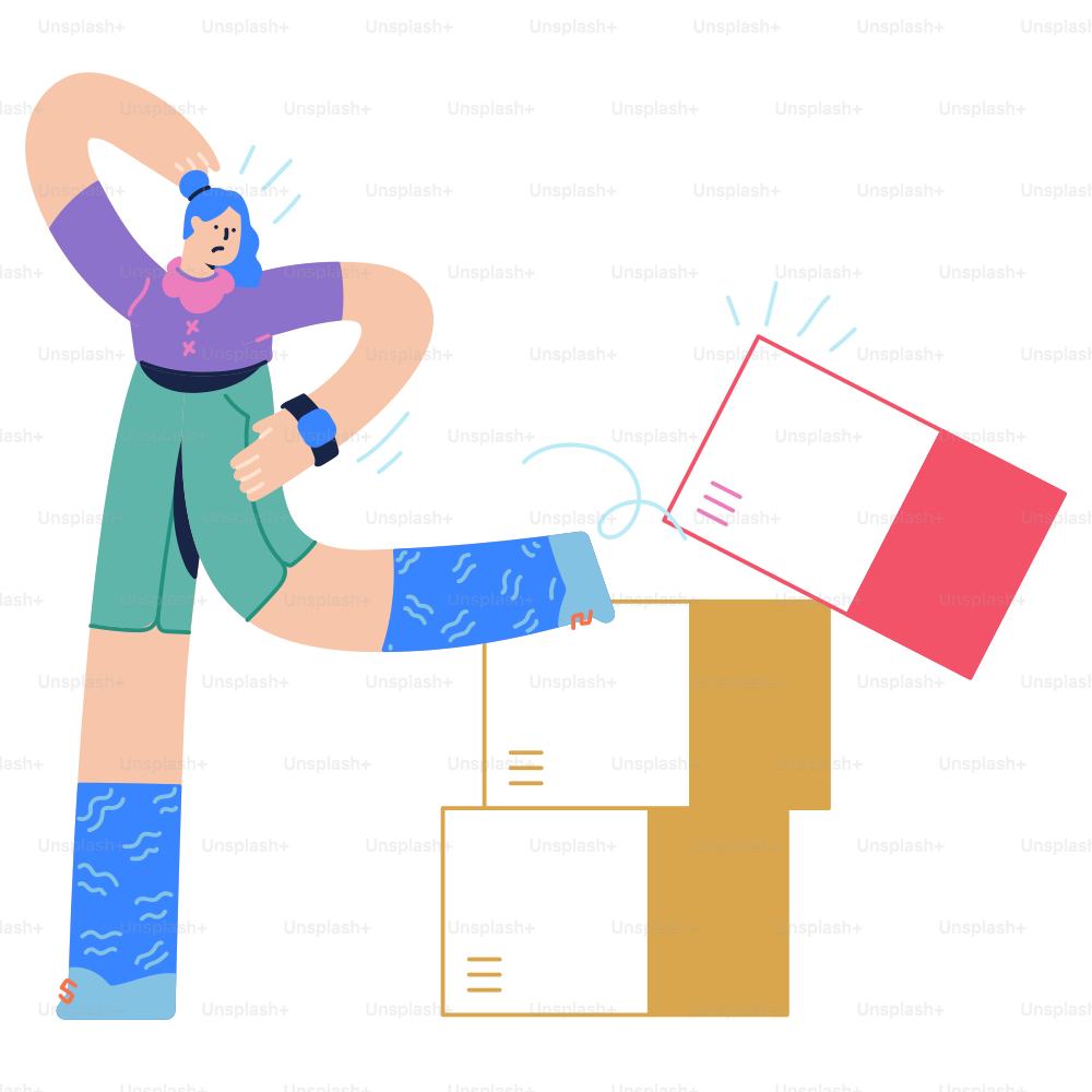 A woman is standing on top of a box