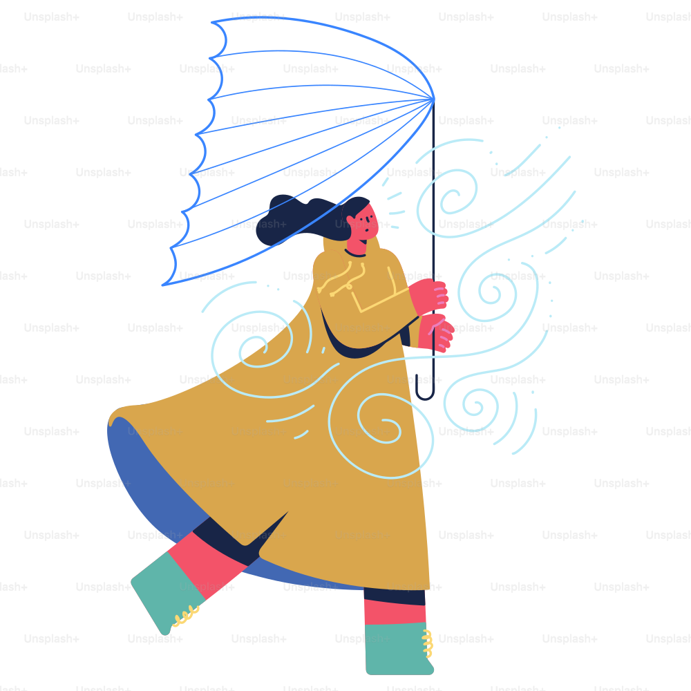 A woman in a yellow coat is holding an umbrella