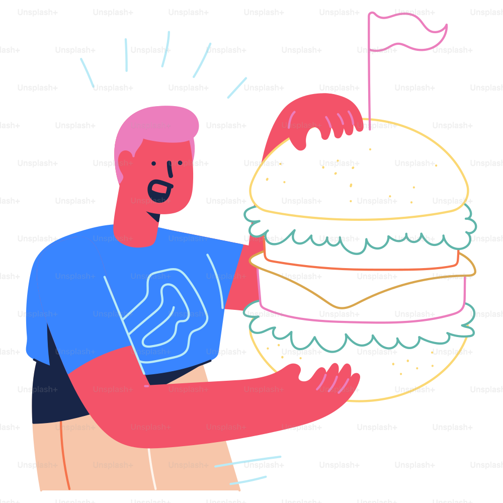 Un homme tenant un énorme gâteau avec un drapeau dessus