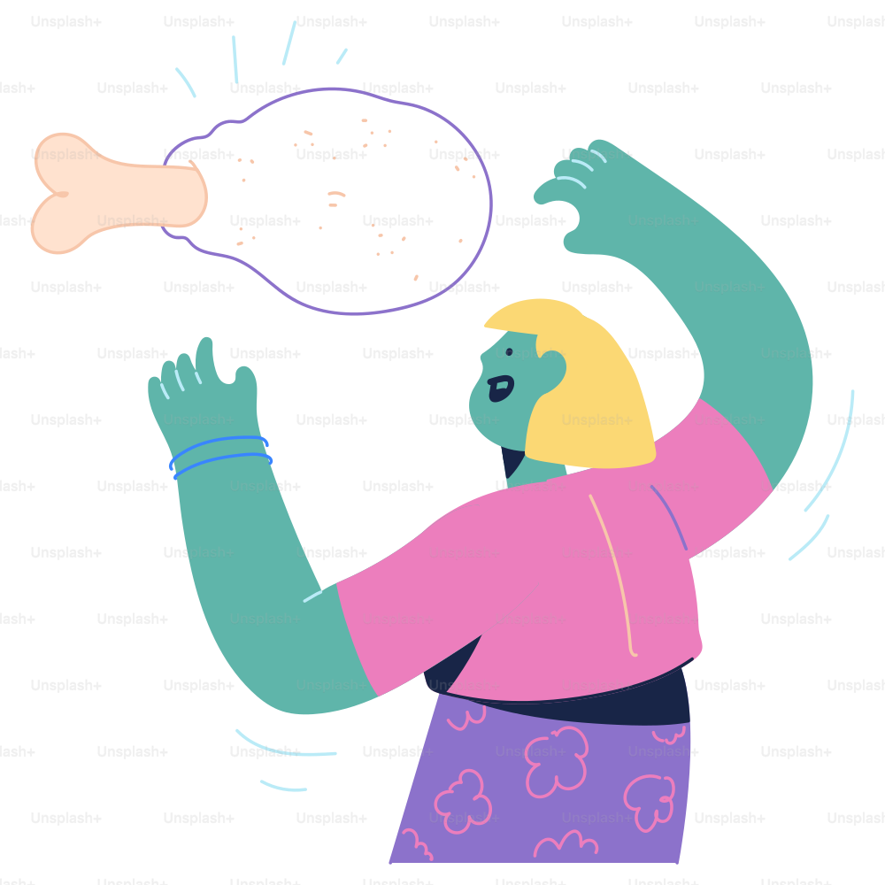 A woman in a pink shirt throwing a bone into the air