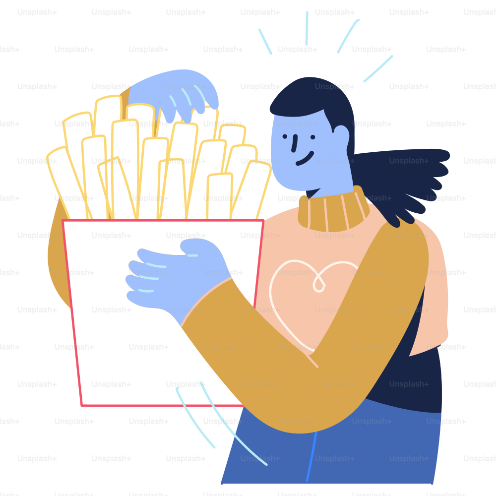 A man holding a box of fries with a heart on it