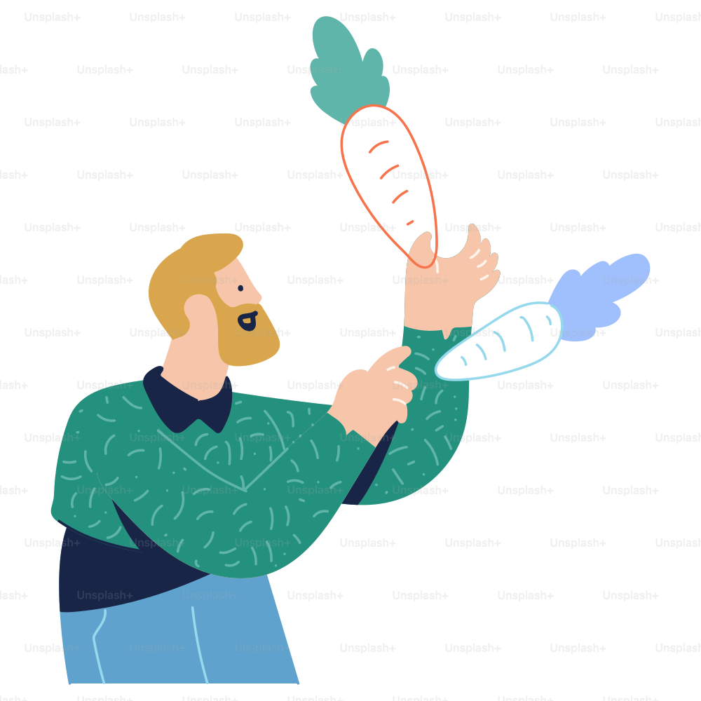 Un hombre sosteniendo una zanahoria en la mano