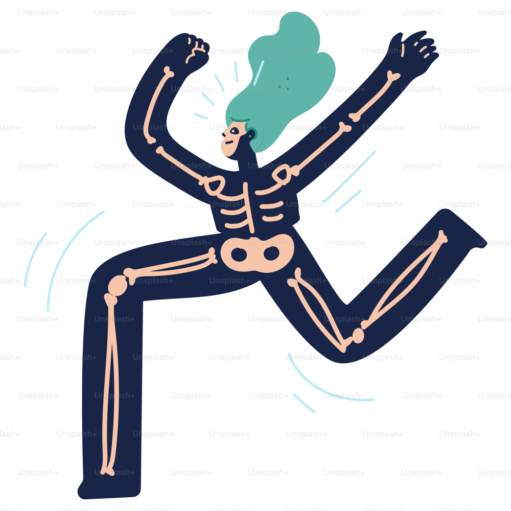 A skeleton is dancing with his arms in the air