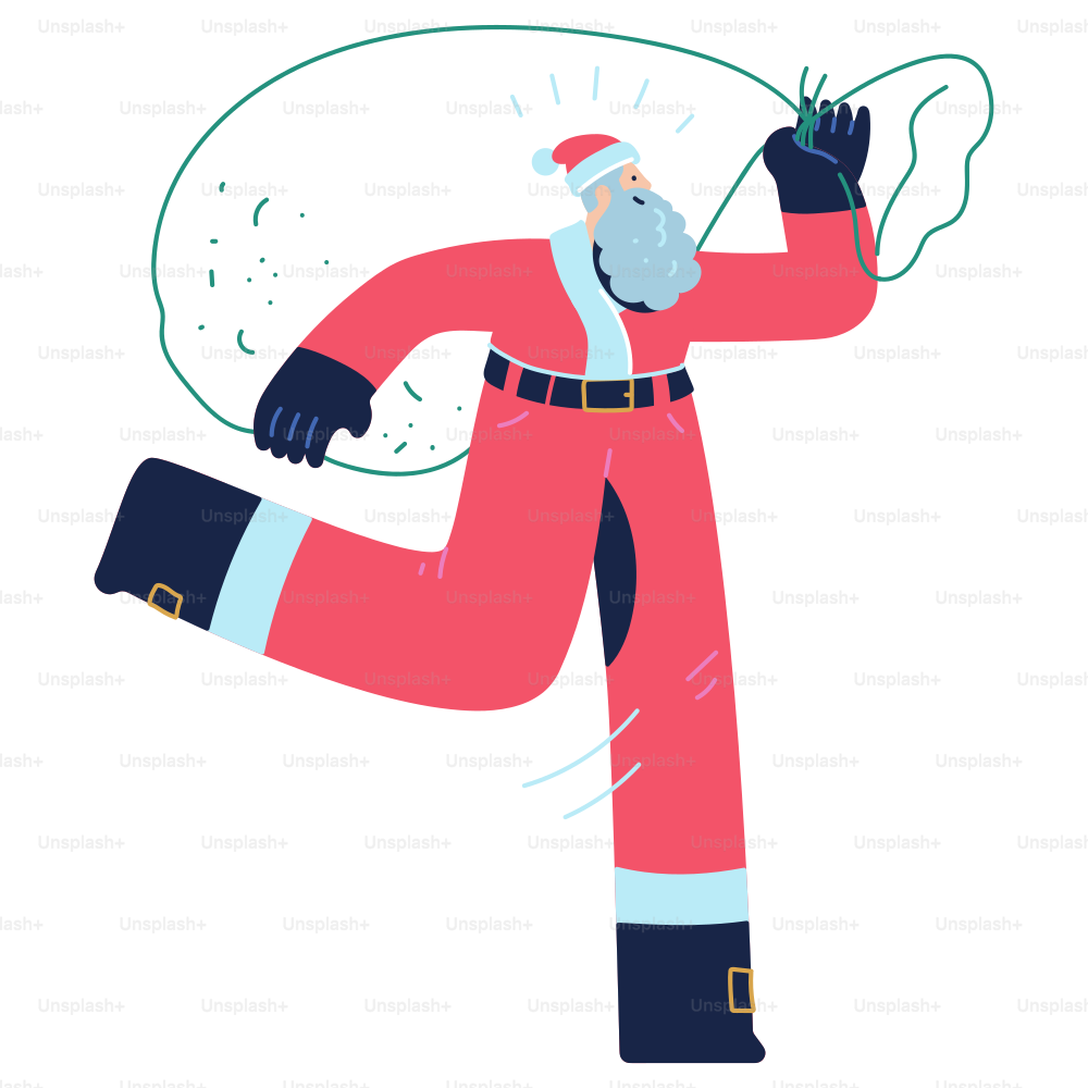 A man in a santa suit is holding a bag