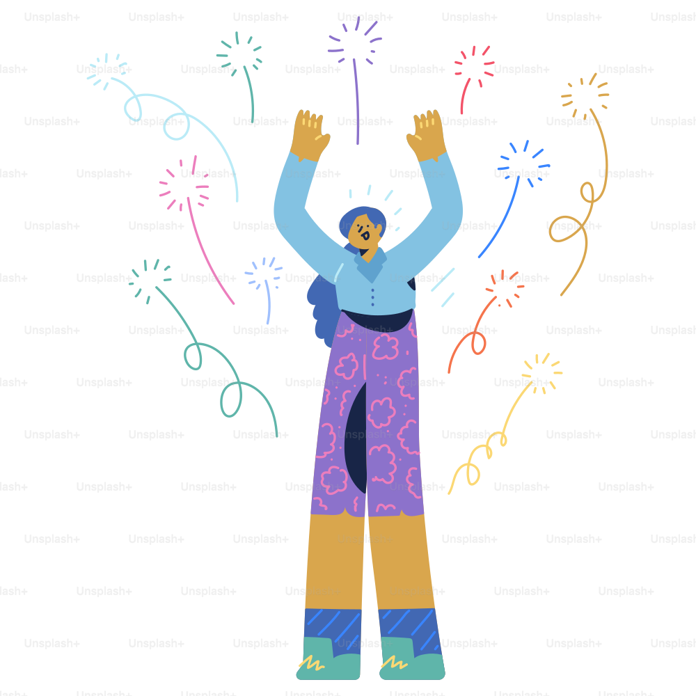 A person standing in front of fireworks with their arms in the air