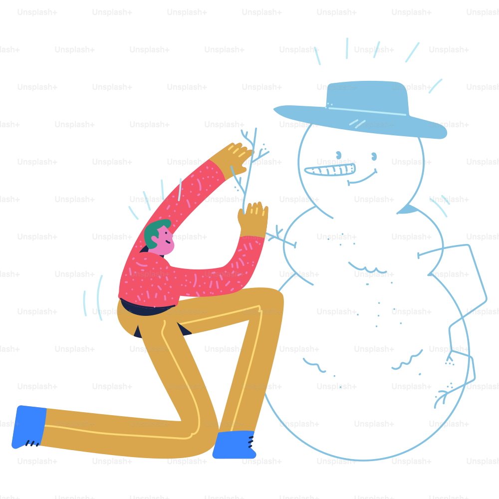 A drawing of a man building a snowman