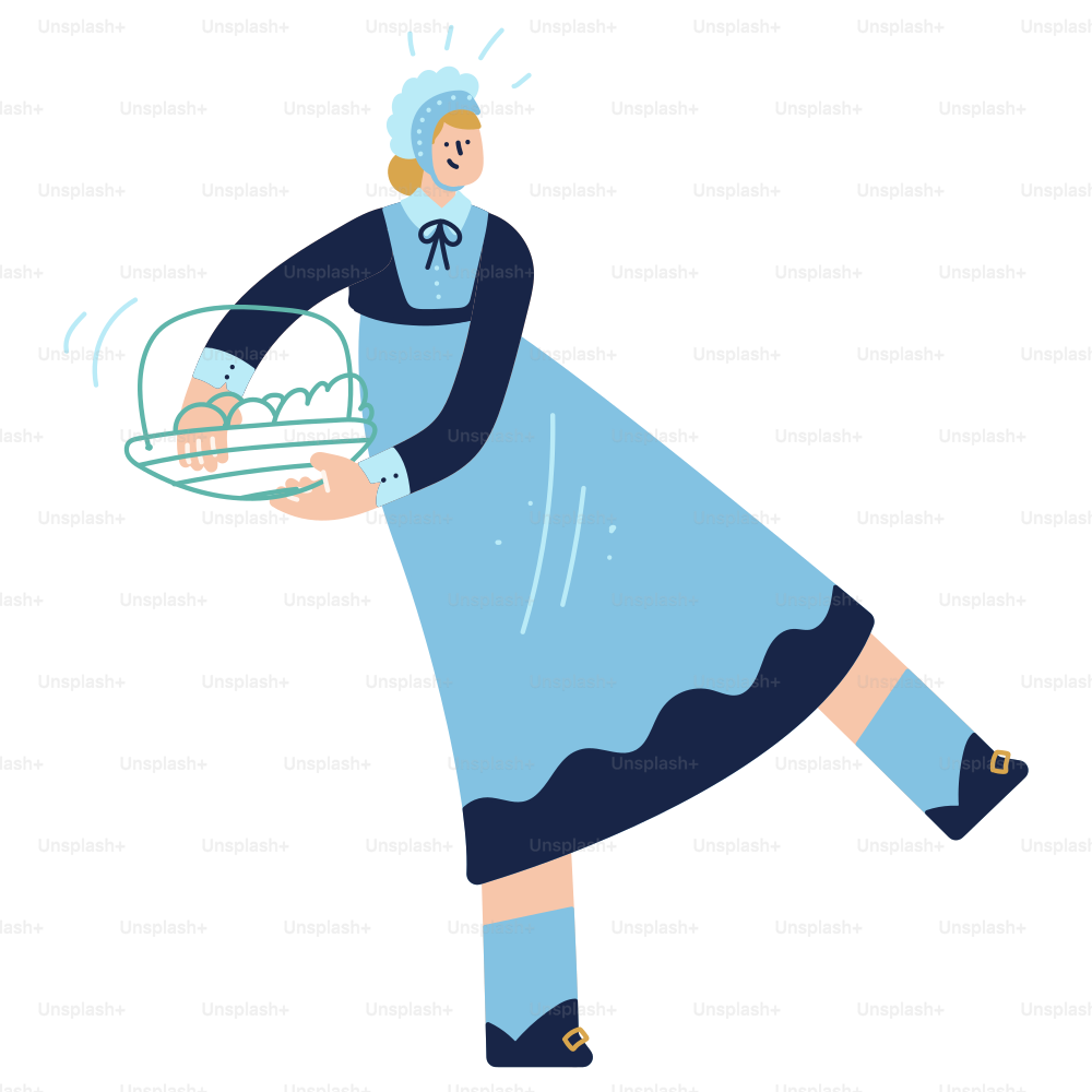 Una donna in un vestito blu che tiene un vassoio