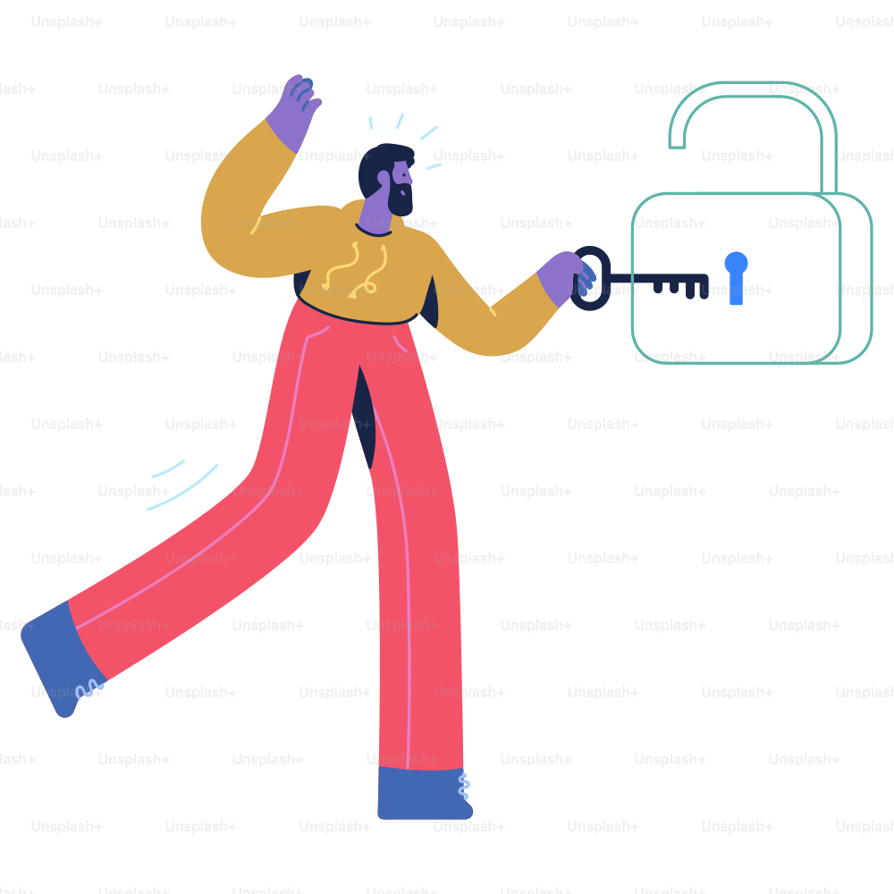 A man is holding a key to a lock