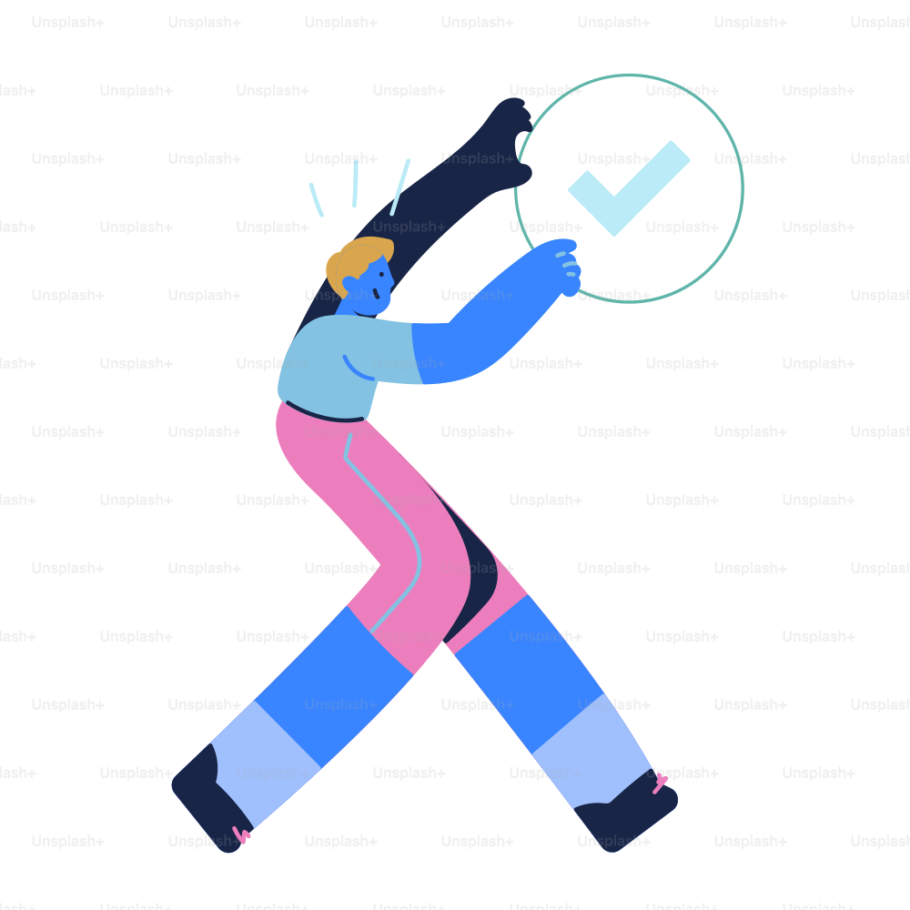 A person holding a button with a check mark on it