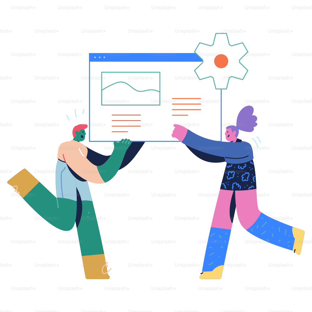 Two people carrying a large piece of paper