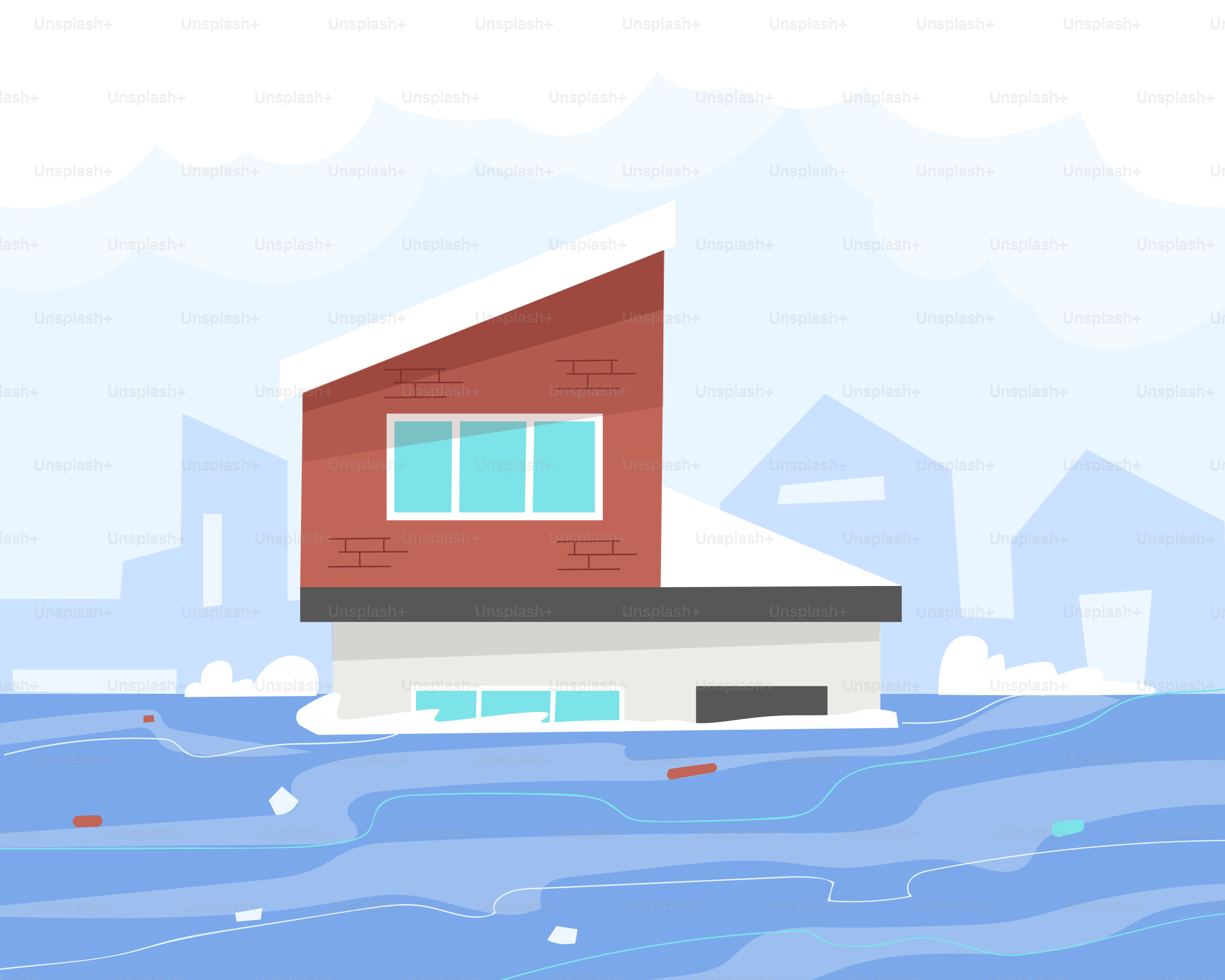 A house floating on top of a body of water