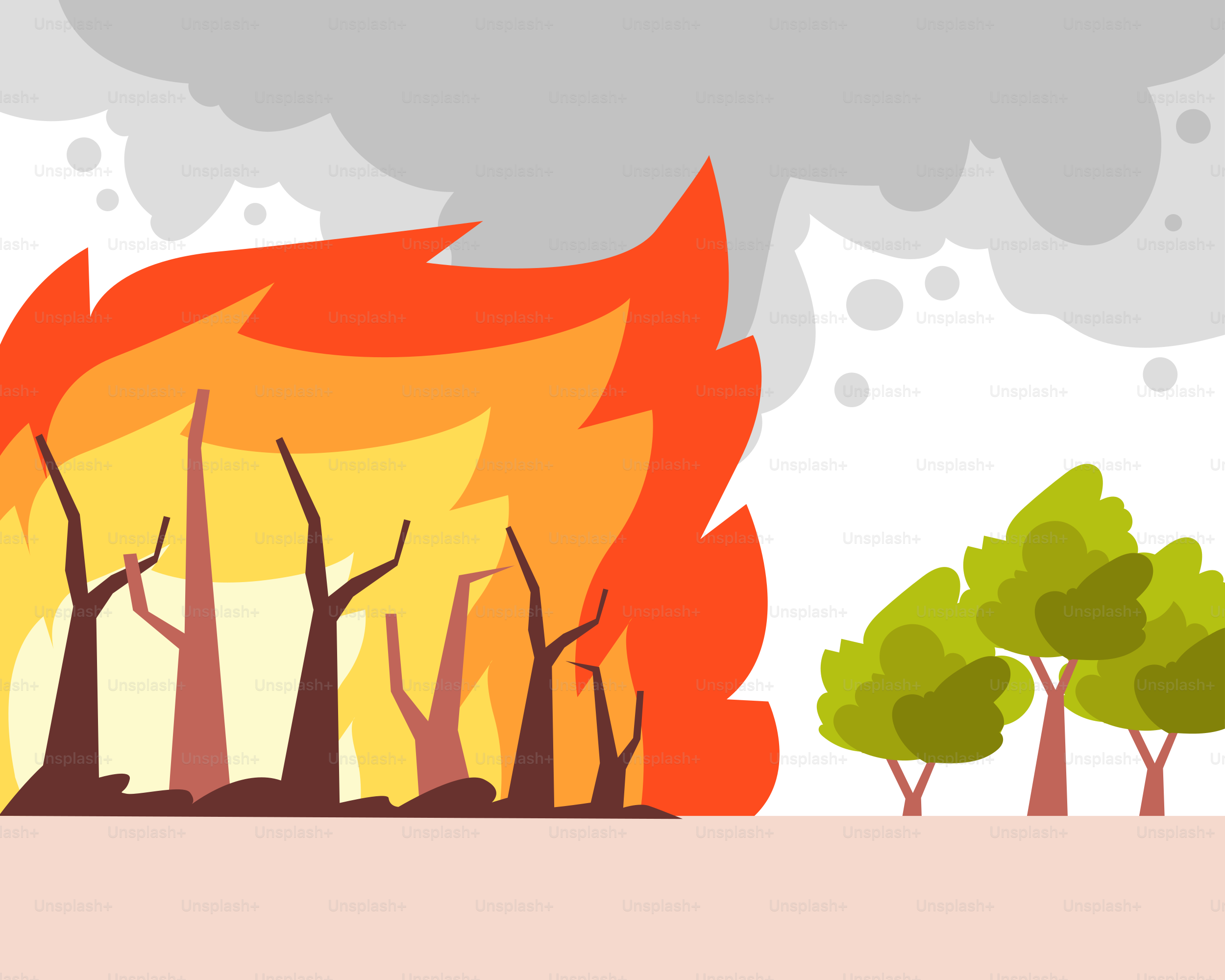A cartoon of a fire burning in a forest