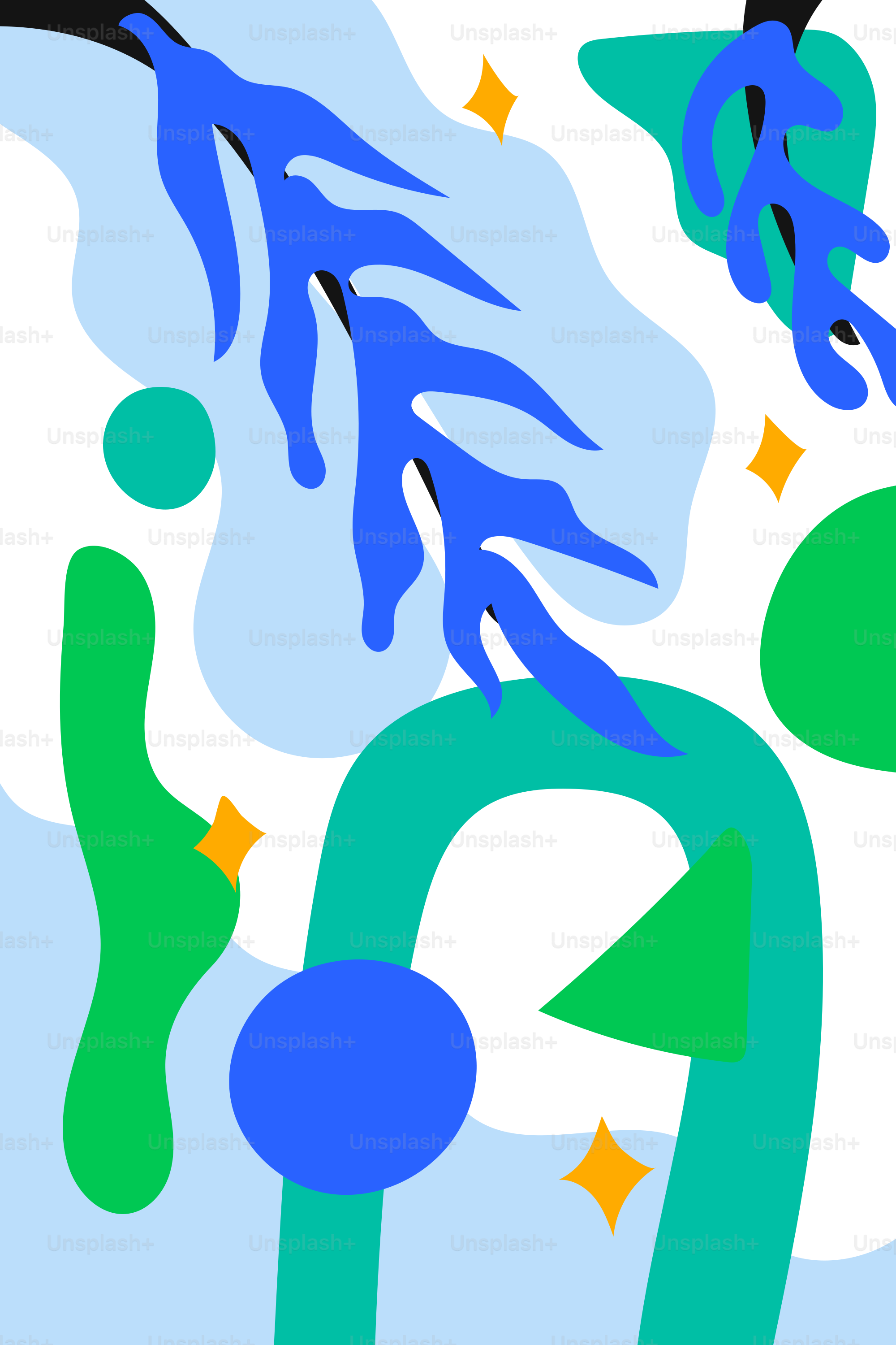 Uma pintura abstrata azul e verde com um pássaro preto