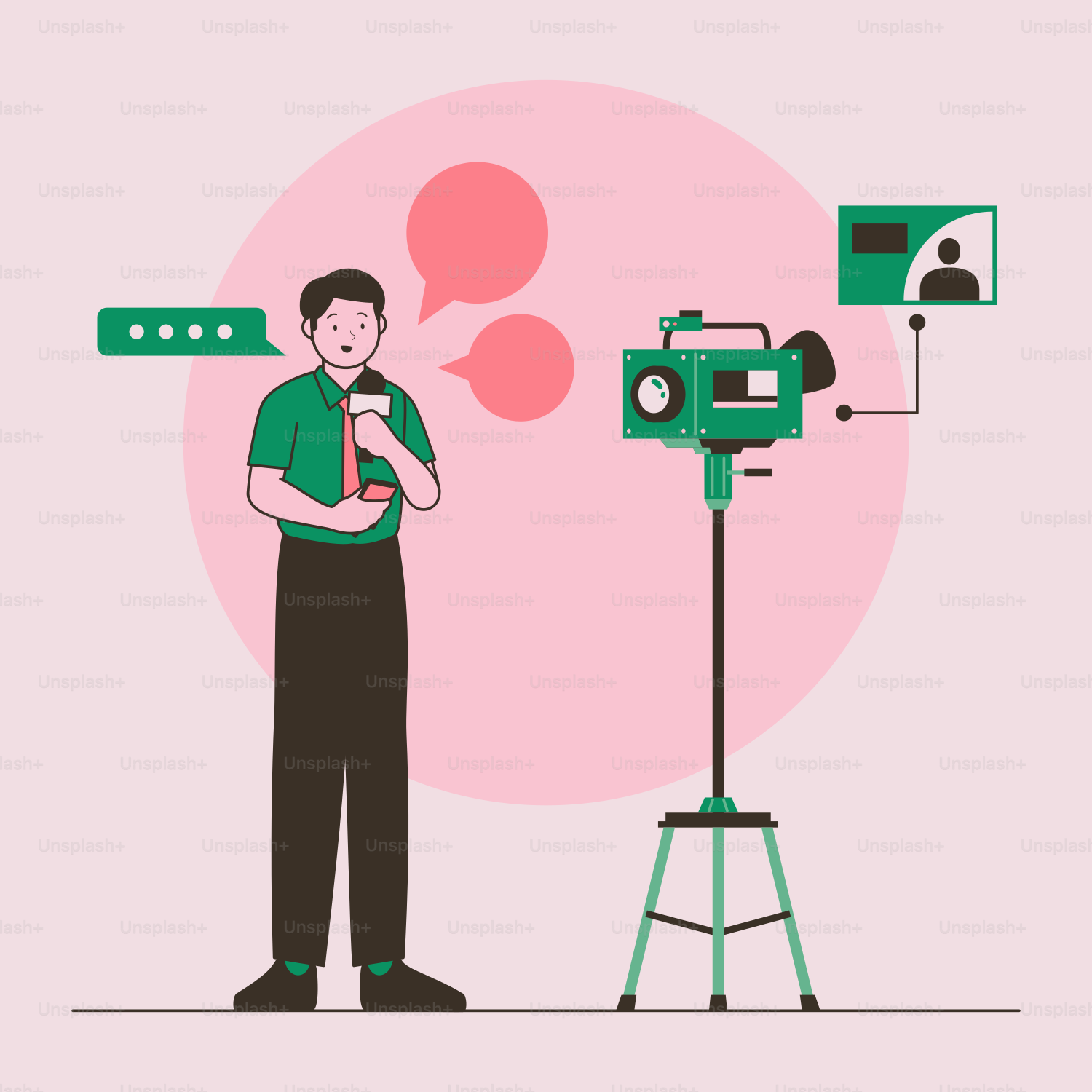 Ein Mann, der vor einer Kamera neben einem Stativ steht