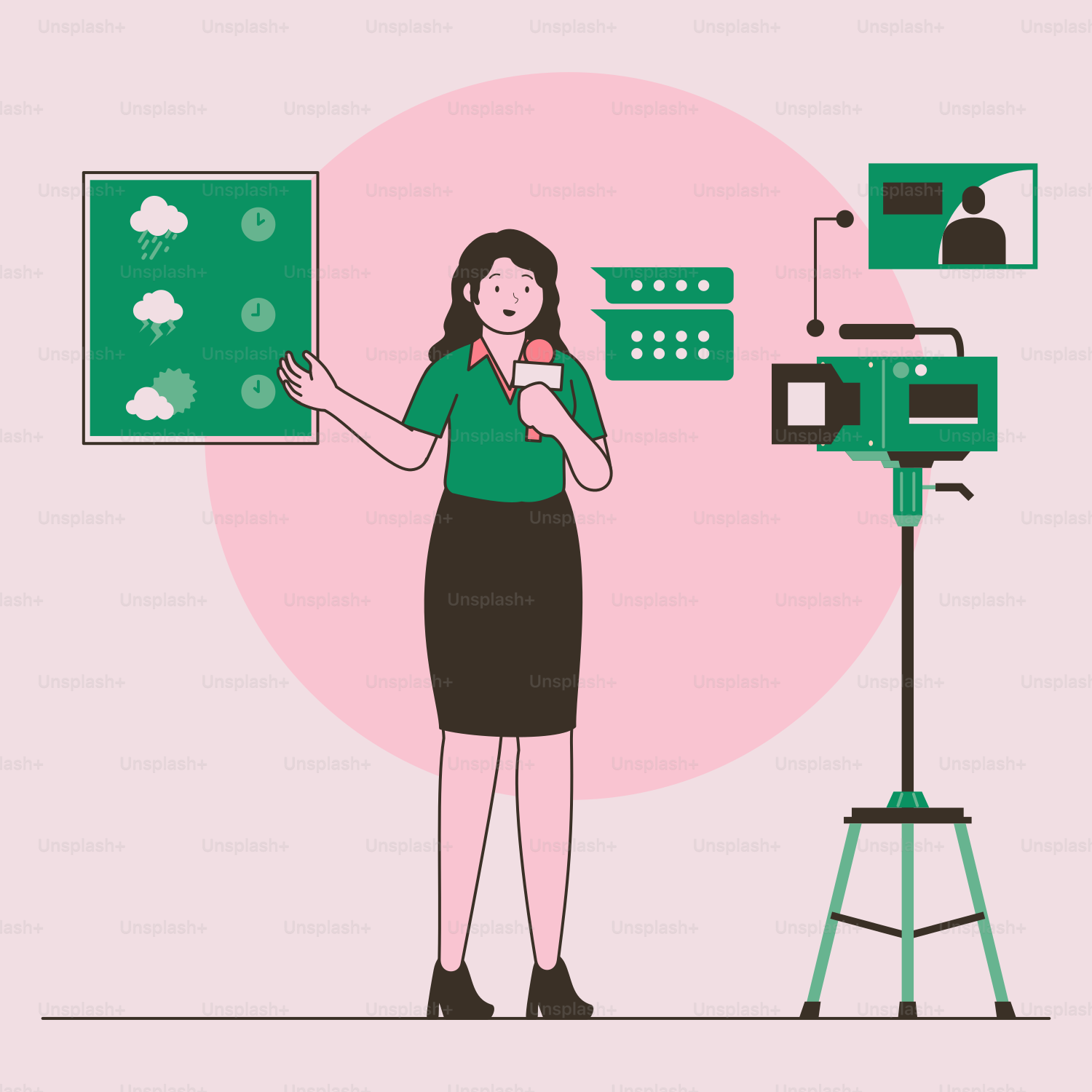 Eine Frau, die vor einer grünen Tafel steht