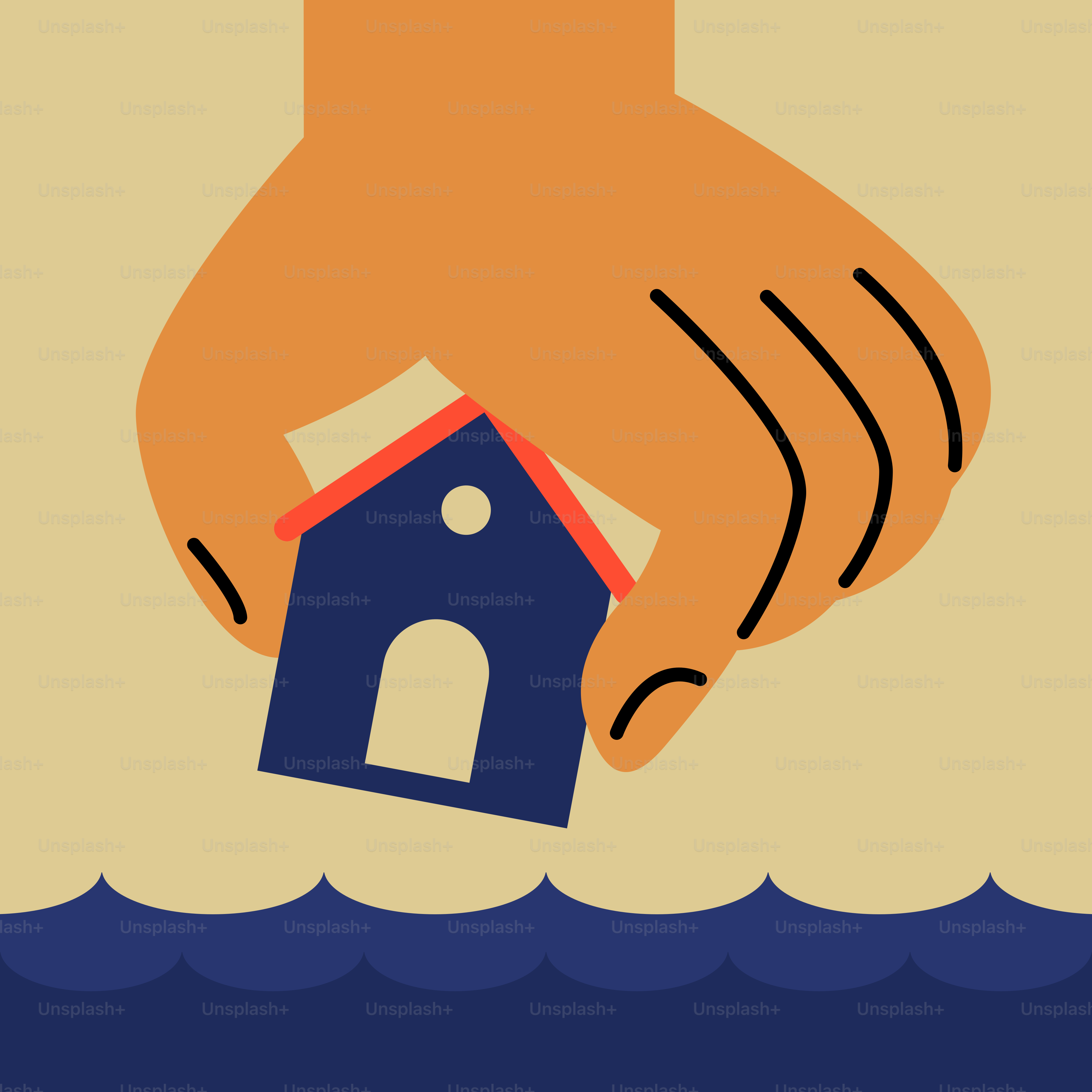 El sector inmobiliario ofrece ilustración vectorial aislada en 2D. Sostener  la casa con la palma recta y la mano plana sobre fondo de dibujos animados.  Ofrece una escena colorida y editable para, image size:3000x3000