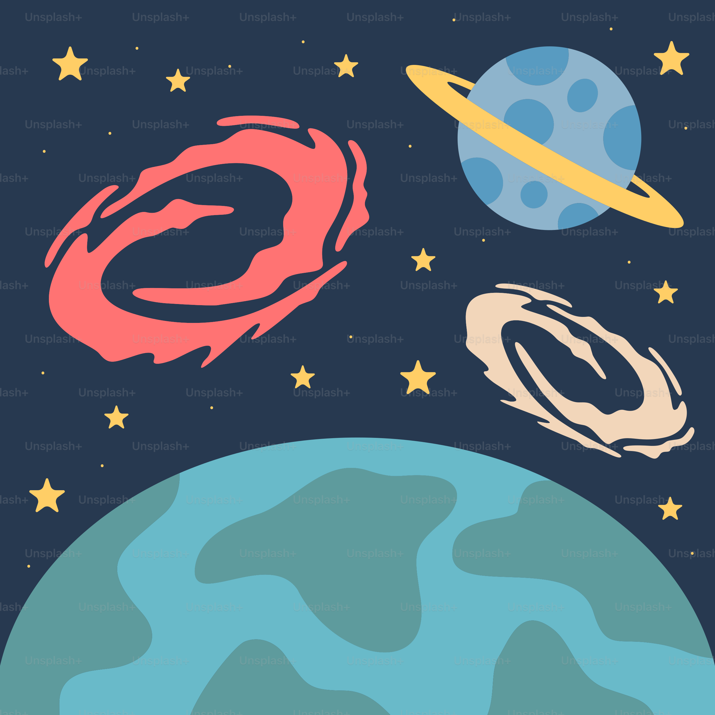 A space scene with planets and stars