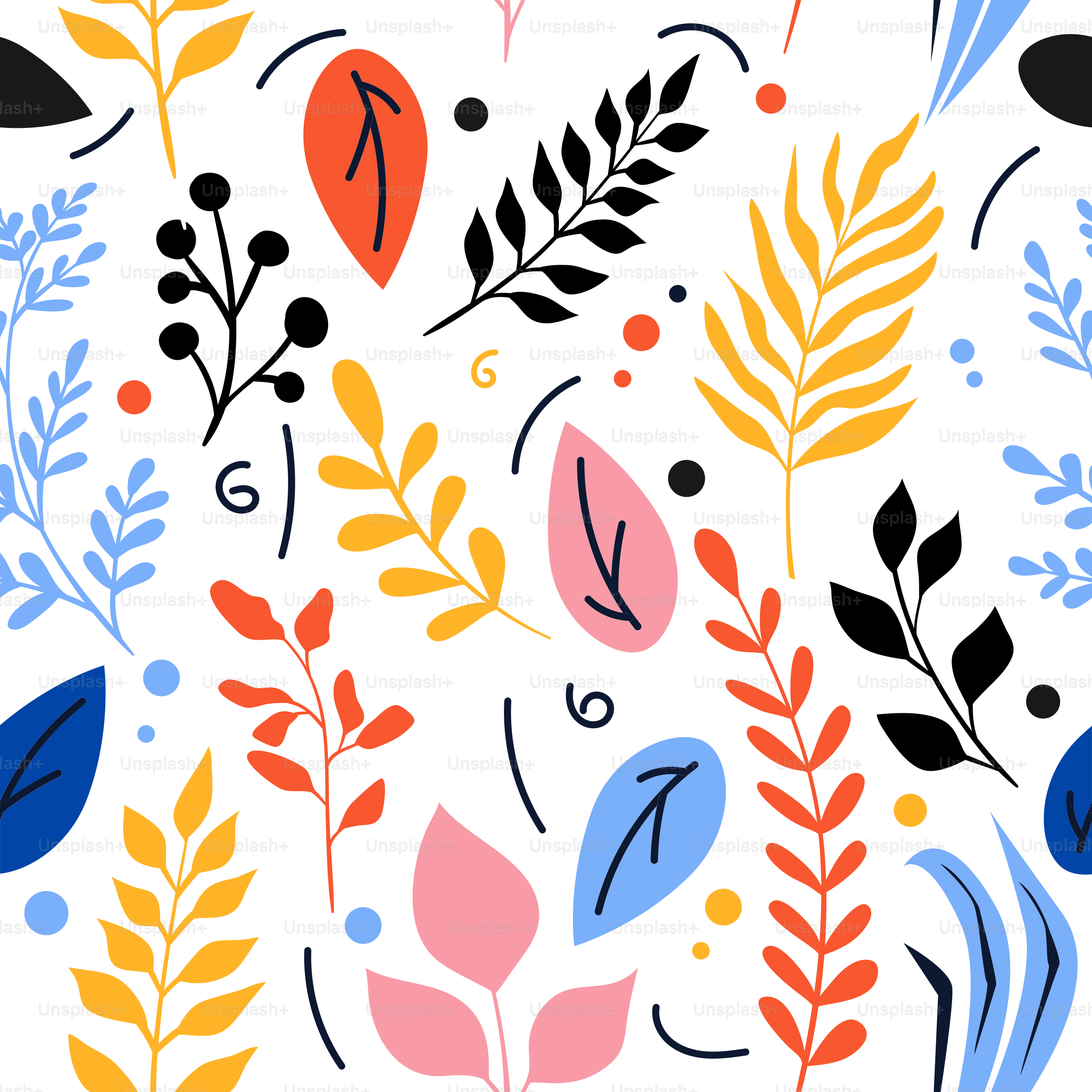 Un motif de feuilles et de plantes sur fond blanc