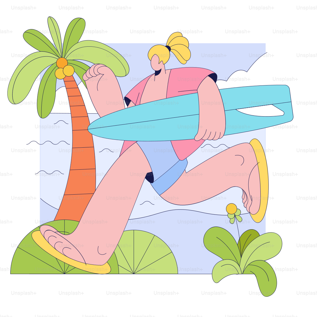 A woman with a surfboard is running