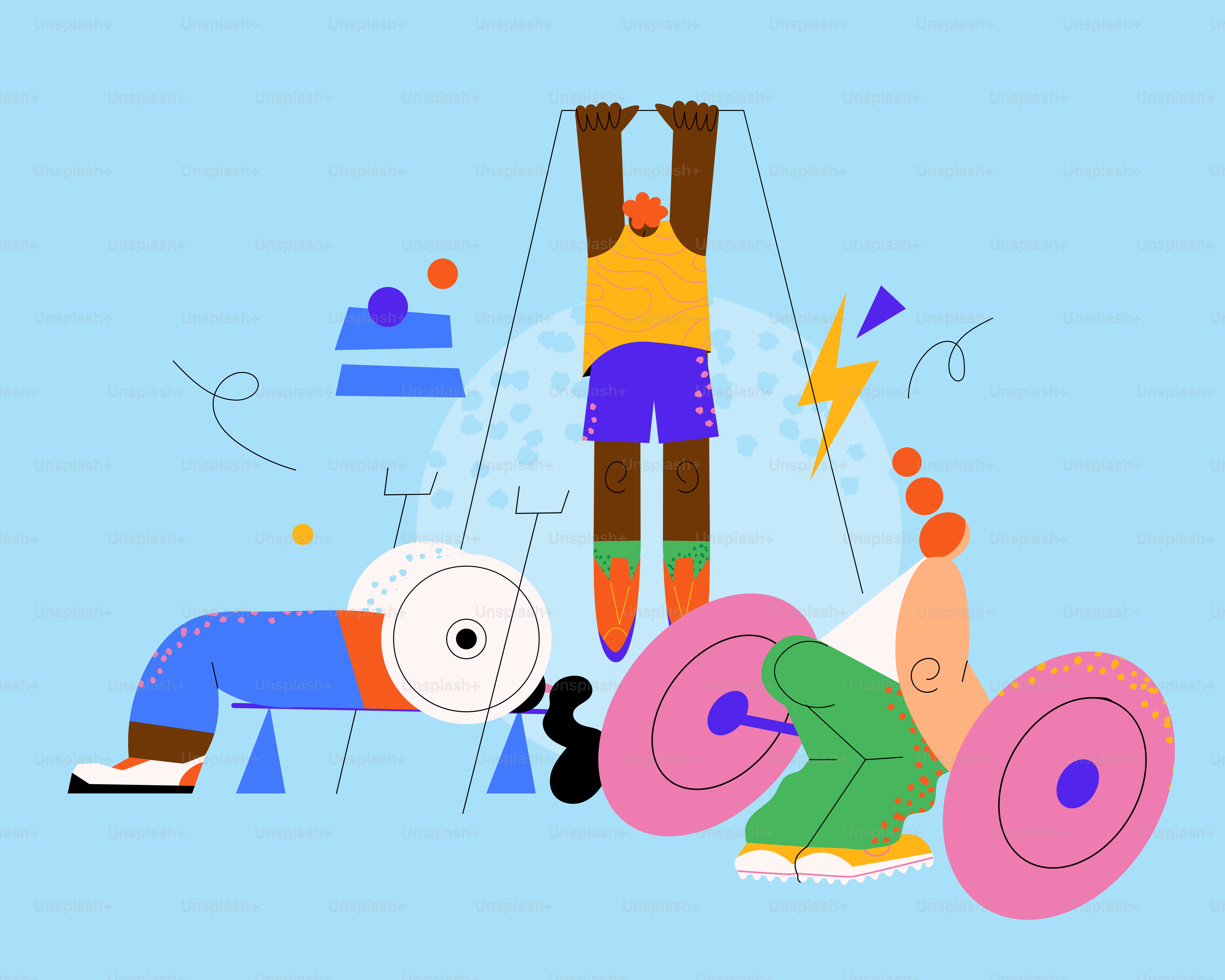 A man is doing exercises on a blue background