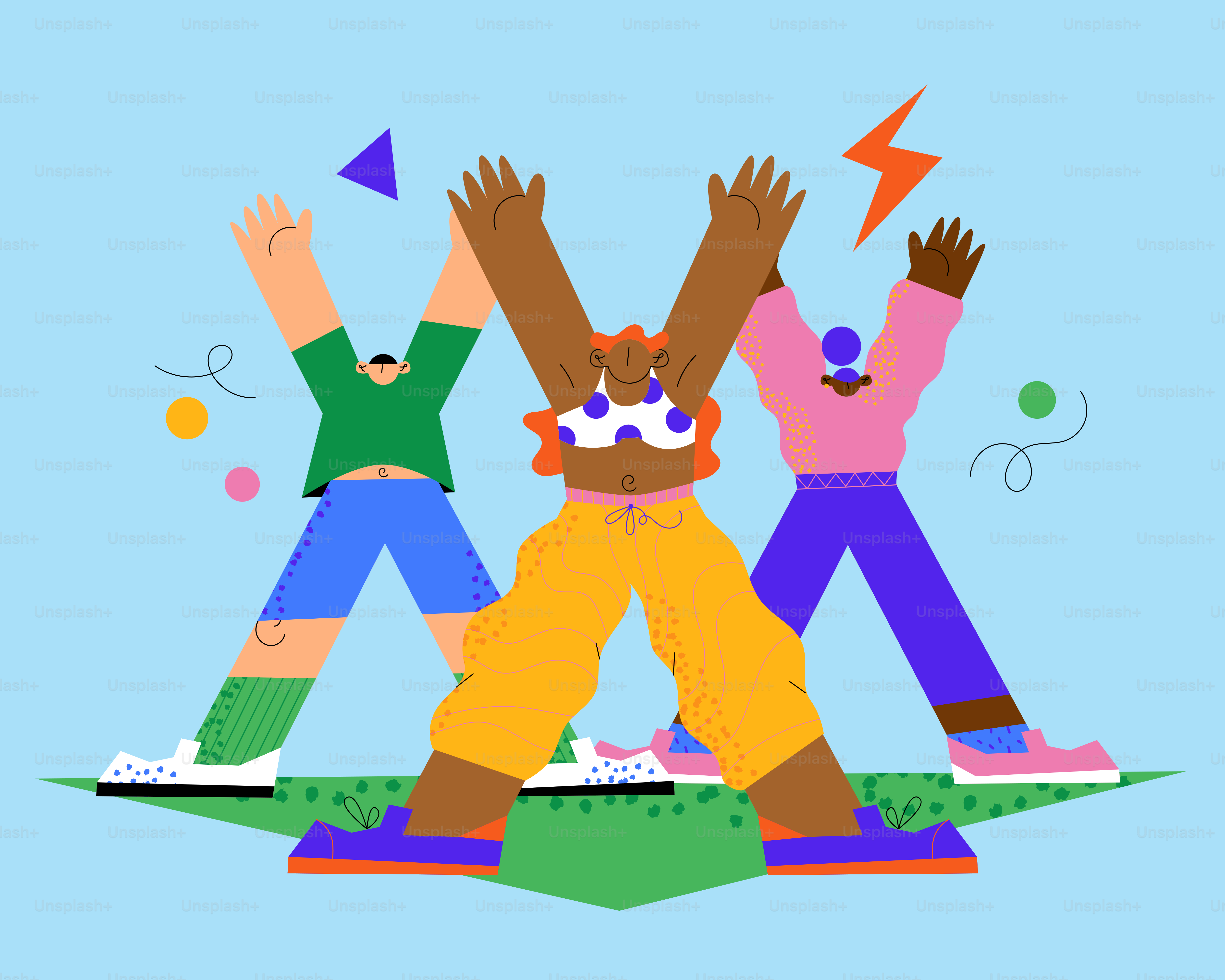 A group of people standing on top of a green field