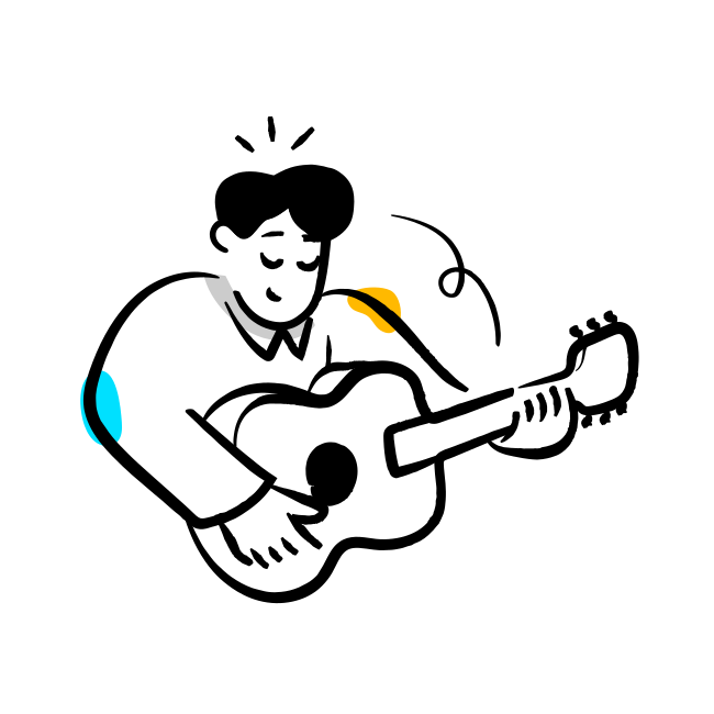 Un dibujo de un hombre tocando la guitarra