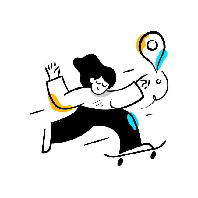 A drawing of a person riding a skateboard