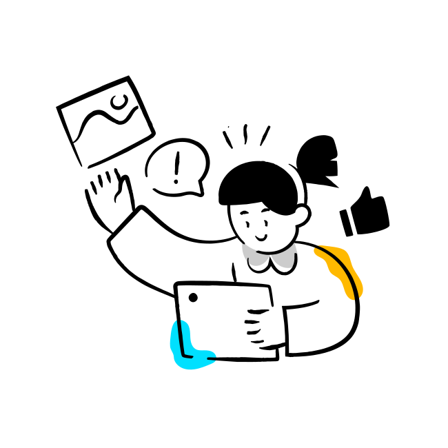 A drawing of a person holding a cell phone