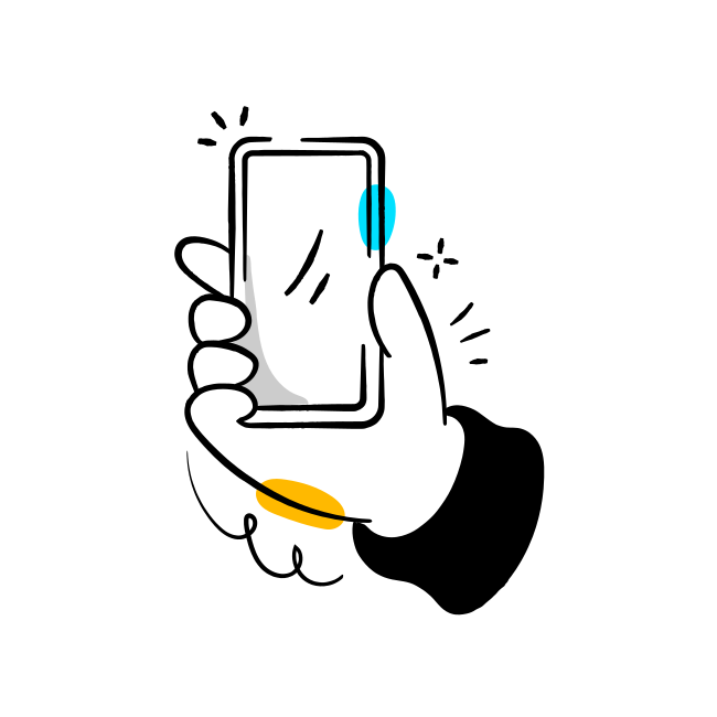 A hand holding a smart phone with a blue light coming out of it