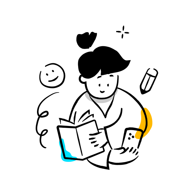 A man reading a book with a smile on his face