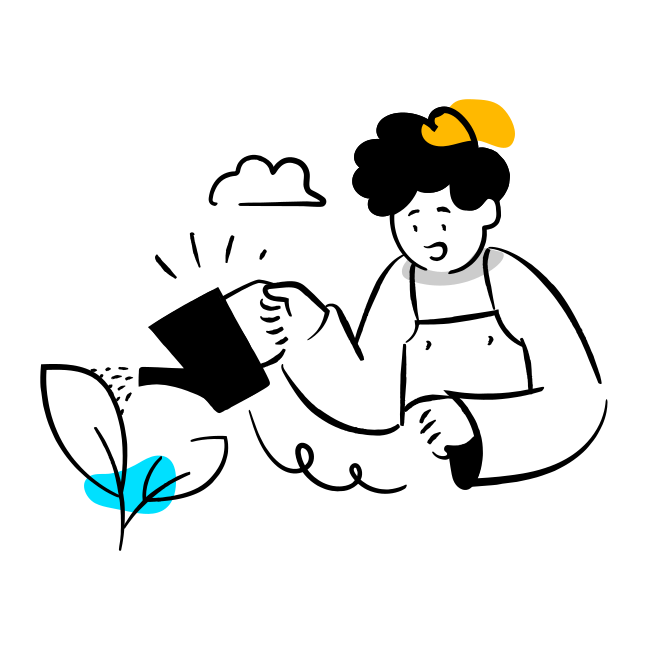 A woman watering a plant with a watering hose