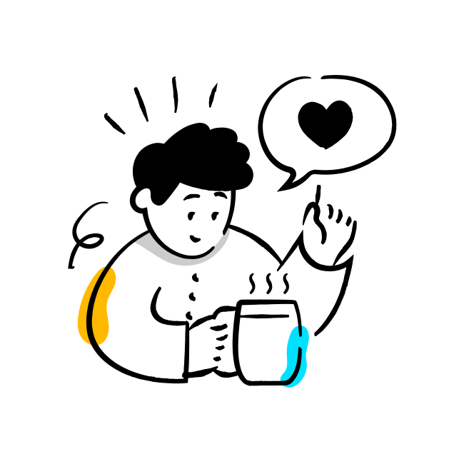 A drawing of a man with a speech bubble