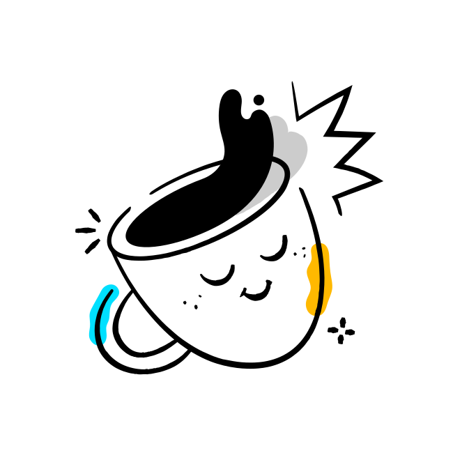 A drawing of a coffee cup with its eyes closed