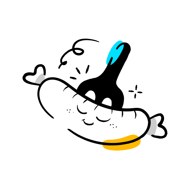 A drawing of a banana with a toothbrush in it's mouth