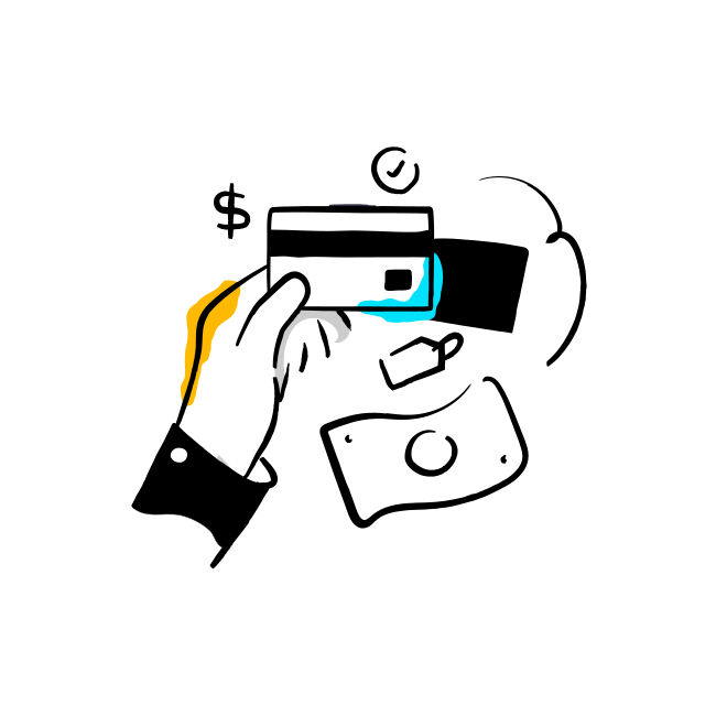 A hand holding a credit card and a camera