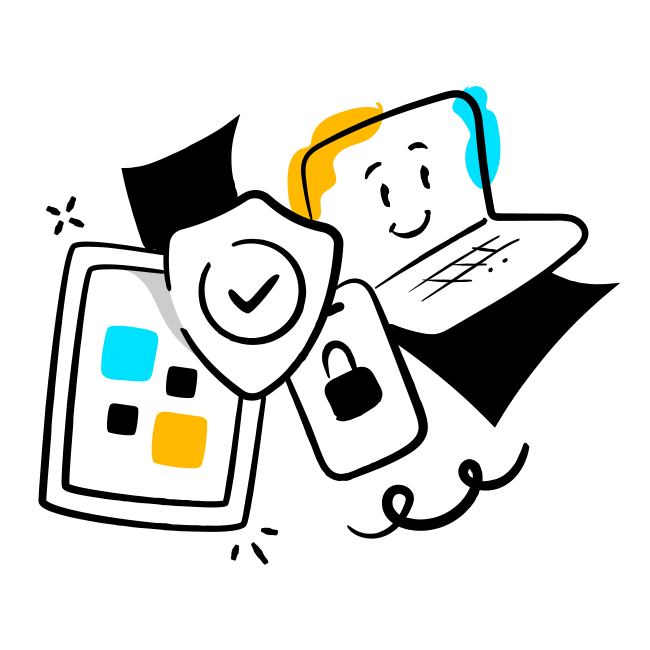 A drawing of a person holding a cell phone