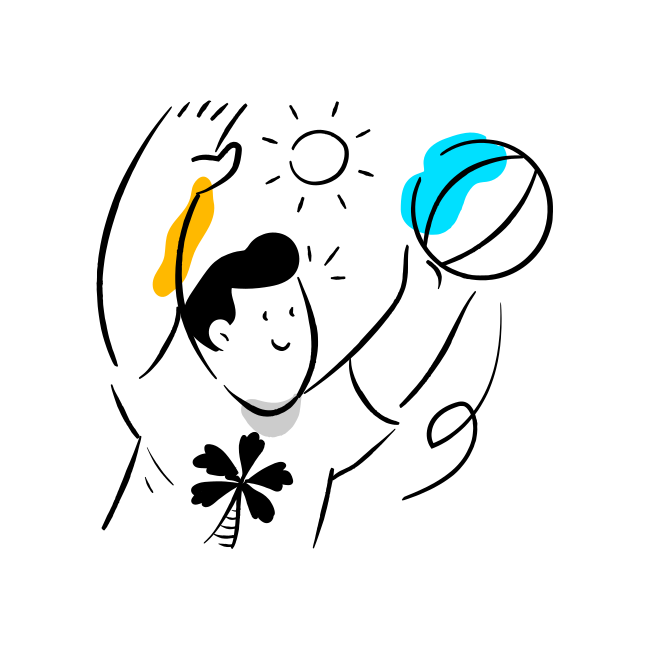 A drawing of a person holding a ball