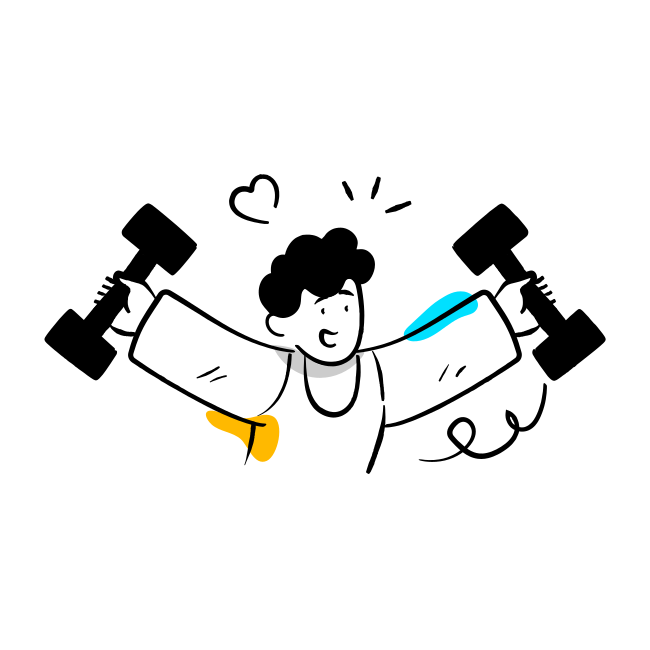 A drawing of a man lifting two dumbbells