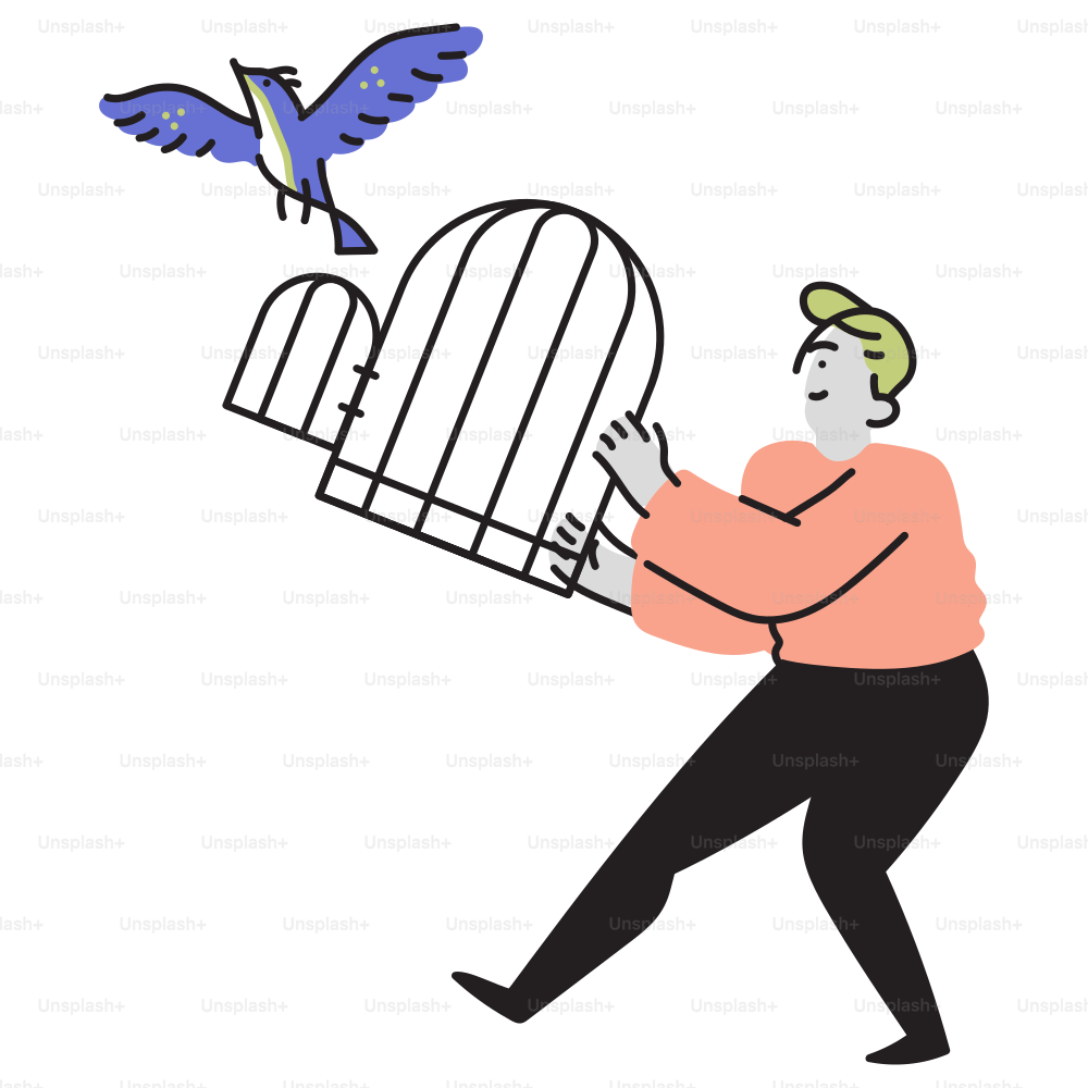 鳥を檻に入れて運ぶ男