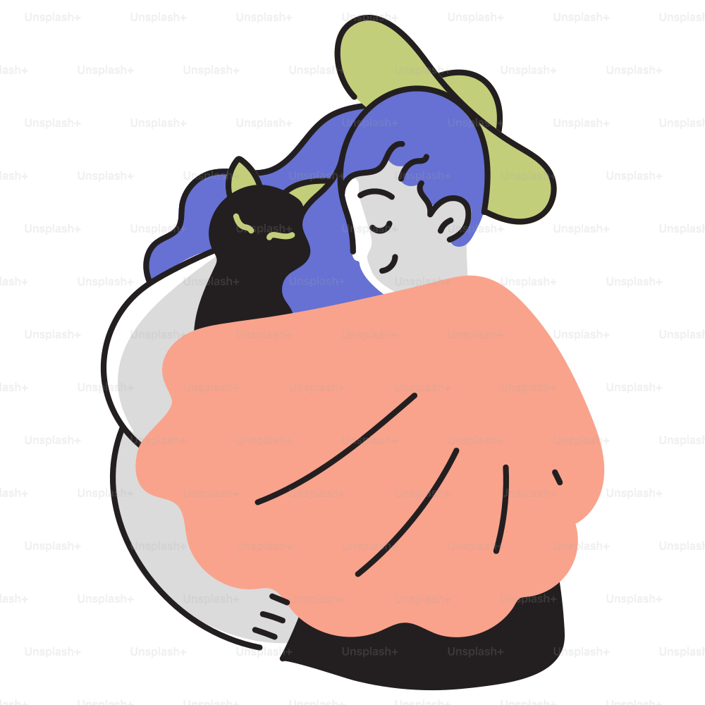 A woman holding a black cat in her arms