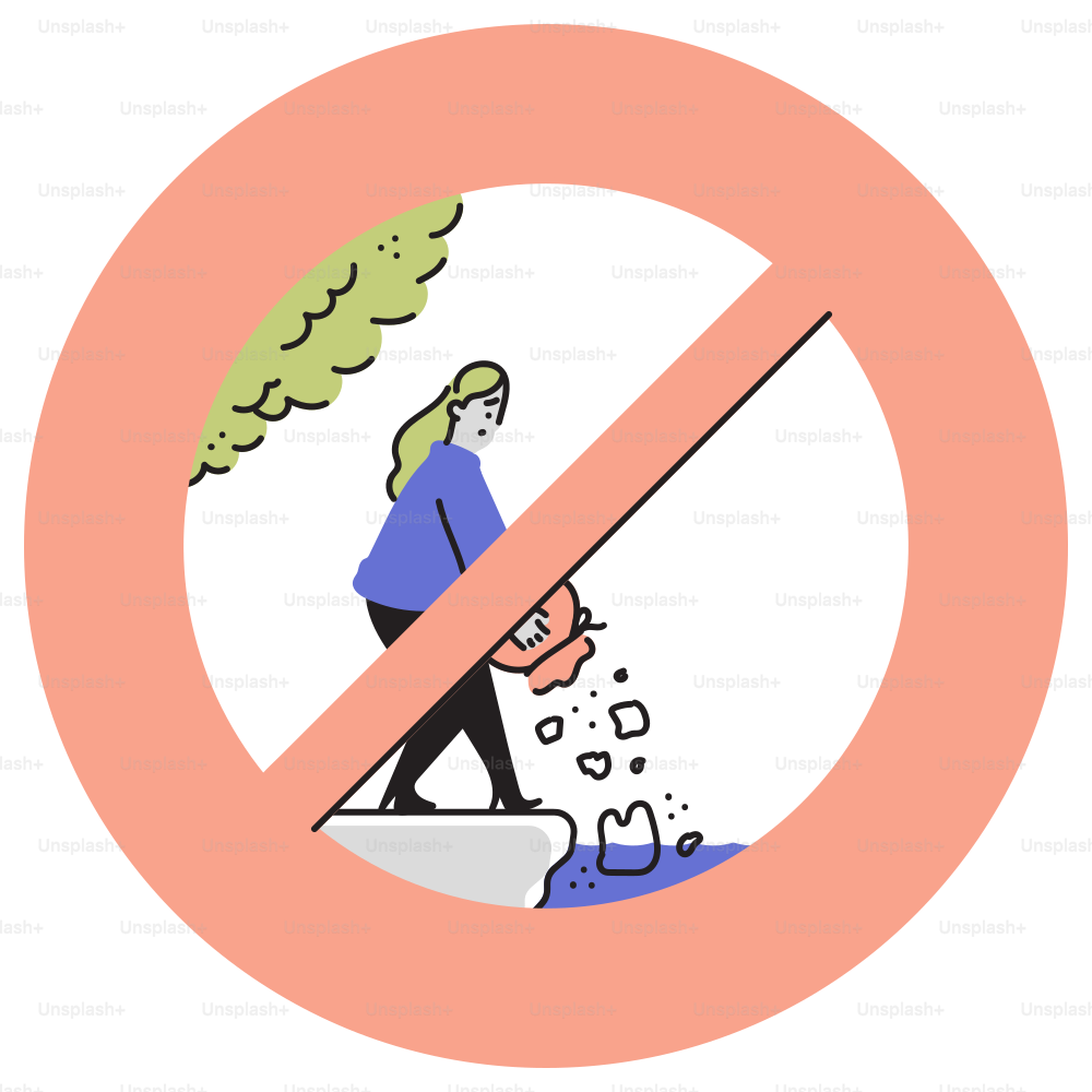 A sign with a cartoon of a person throwing garbage