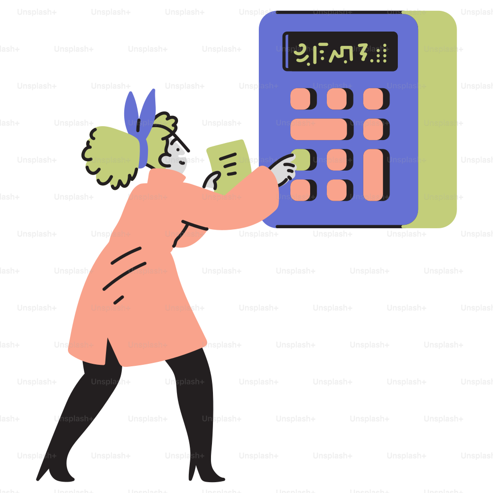 Eine Karikatur einer Person, die einen Taschenrechner schiebt