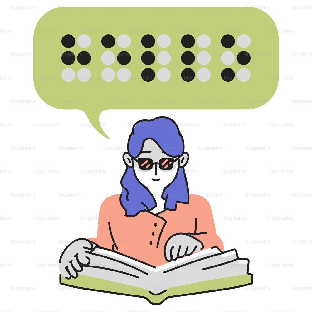 A woman reading a book with a thought bubble above her head